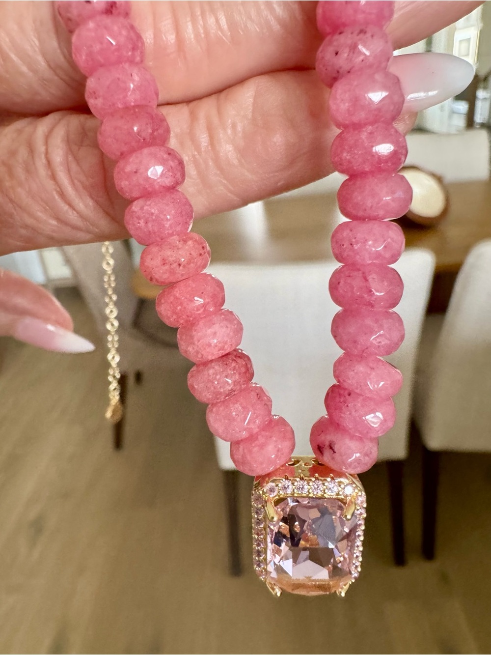 Eye Candy Pink Faceted Bead Necklace with Crystal Drop
